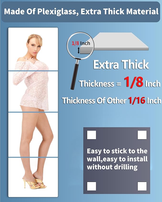 Shatterproof Wall Mirror Full Length for Bedroom, Acrylic Gym Mirrors For Home, Extra Thick: 0.12 Inch, 14 x 14 Inches x 4 Pcs, Workout Mirrors Safe for Kids, Over The Door, Long Wall Mounted