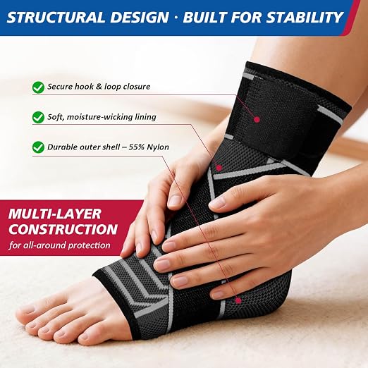 Ankle Brace Plantar Fasciitis Relief, Adjustable Strap Men Women | Achilles Tendonitis & Compression Wrap, Breathable Nylon, Sports & Daily Recovery Support