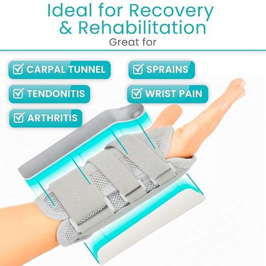 Vive Carpal Tunnel Wrist Brace with Splint for Left or Right Hand | Adjustable Night Wrist Support Splint Immobilizer for Men & Women - Cockup Brace for Arthritis, Tendonitis, Sprain, Injuries
