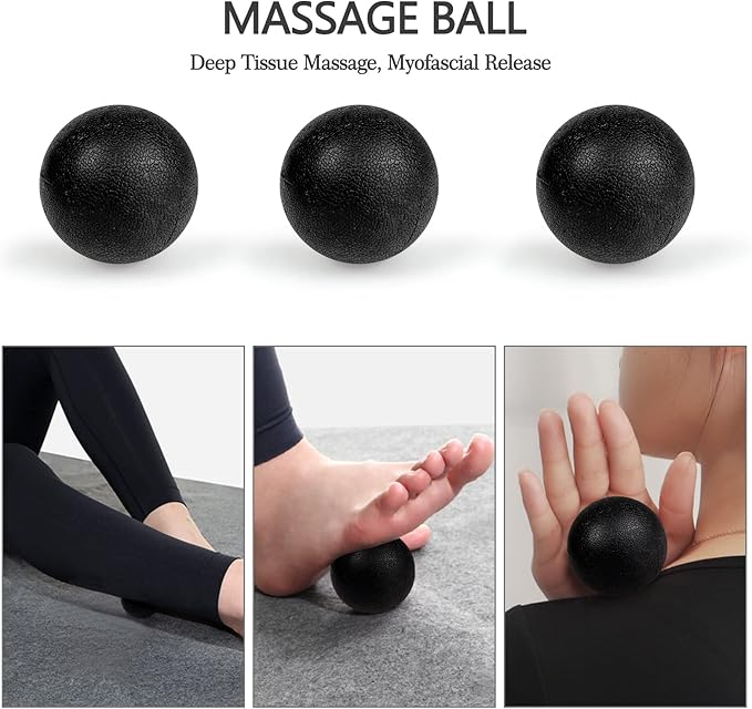 5 in 1 Foam Roller Set High Density Patented Foam Roller for Exercise | Foam Roller Massage Stick, Massage Ball, Resistance Band for Deep Muscle Massage Pilates Yoga Trigger Point Release Black