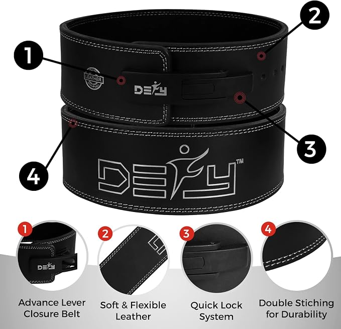 DEFY Weight Lifting Lever Belt - Pure Leather 10MM Weightlifting Lever Belt - 4" Wide lever gym belt - Gym Training Belt IPF Powerlifting Belt For Men and Women