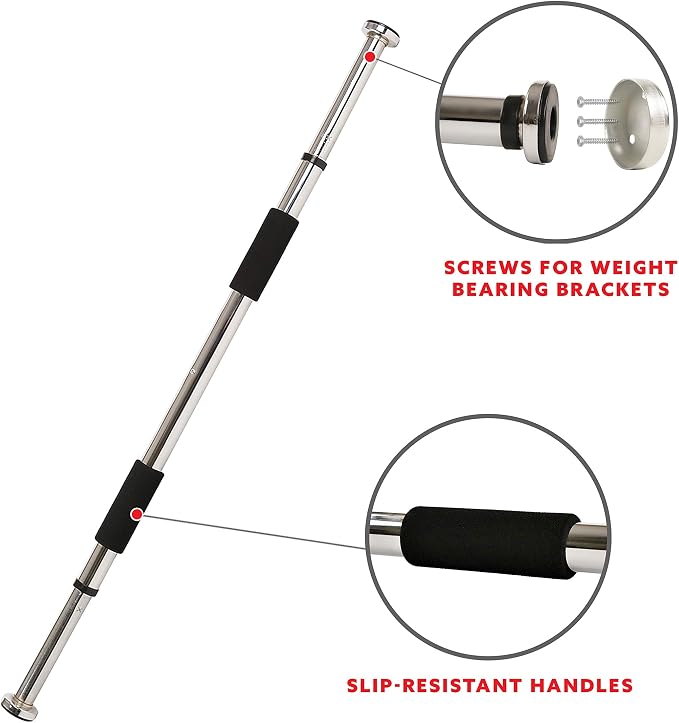 Sunny Health & Fitness Adjustable Doorway Chin Up/Pull Up Bar | Adjustable Doorway Fitment, Strong Steel Frame, Foam Padded Handlebars, Anti-Slip Pads, Ideal for Upper Body Workouts