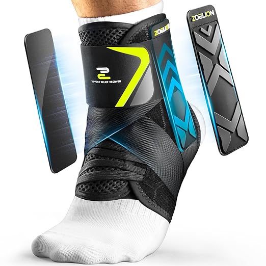ZOELION Ankle Brace for Men Women with Self-Adjusting Side Pads, [Slim Fit & Flex Support] Ankle Stabilizer Support, Quick Hook & Loop Lace Up Ankle Brace for Sprained Ankle,Injury Recovery,Sports, L