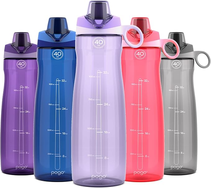 Pogo 40oz Plastic Water Bottle with Chug Lid and Carry Loop, Lilac | Leakproof water bottle with chug lid and carry handle. BPA-free, great for travel, school, outdoors, and gym.