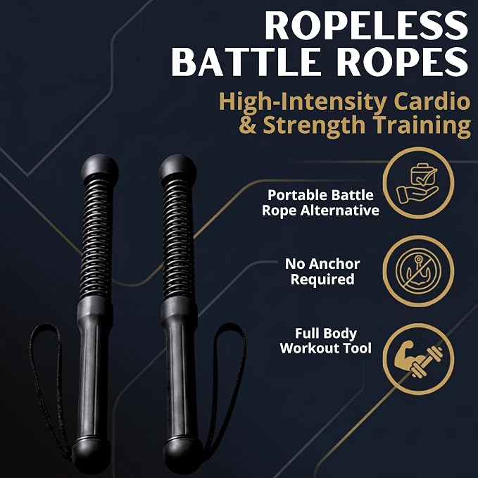 Ropeless Battle Ropes for Home Gym – Portable Cardio & Strength Training System with Adj Resistance Band, Non-Slip Handles, Cordless Battle Ropes Door Anchor for Travel,HIIT Workout Gear