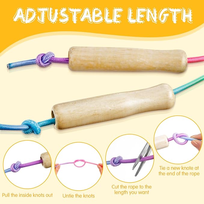 48 Pieces 8.53 ft Adjustable Jump Ropes Rainbow Cotton Skipping Rope Bulk with Wooden Handles for End of The School Year Gifts Graduation Outdoor Exercise