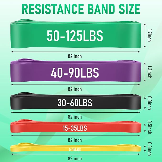 Resistance Bands for Working Out, Pull Up Assistance Bands Set, Exercise Workout Bands for Full-Body Training, Fitness, Physical Therapy, Home Gym for Women & Men (5-125lbs)