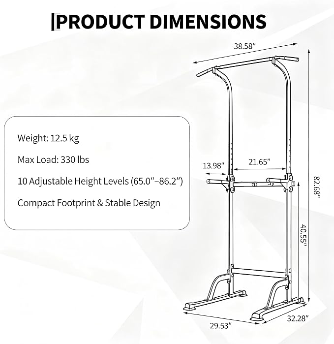 Pull Up Bar for Home Gym, Heavy Duty Dip Station with 330LBS Capacity, Multi-Function Pull Up & Dip Stand for Strength Training, Chin Ups Push Ups, 1.2mm Steel Tube
