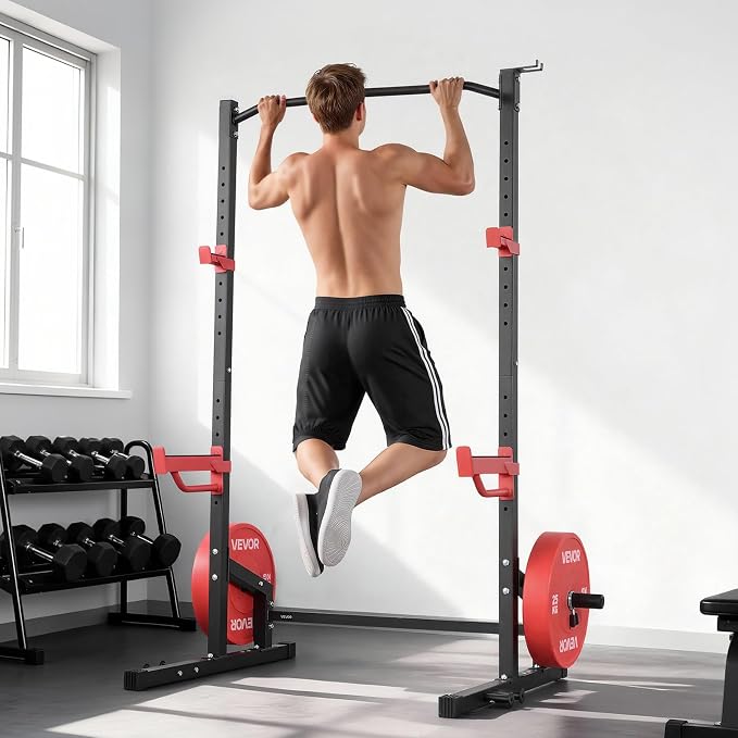 VEVOR Power Cage Squat Rack, Multifunctional Squat Rack for Home Gym, Workout Strength Training Equipment for Bench Press Squats Pull-Up