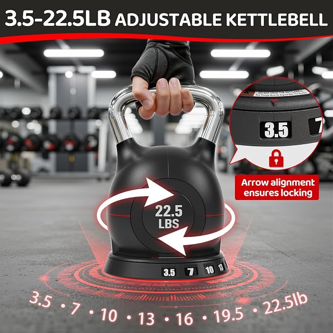 LIFERUN Adjustable Kettlebell Set with 7 Weight Levels, 22.5 lb or 44 lb | Quick-Change Weight Dial & Safety Lock, Space-Saving Design, Full-Body Workout & Cross-Training