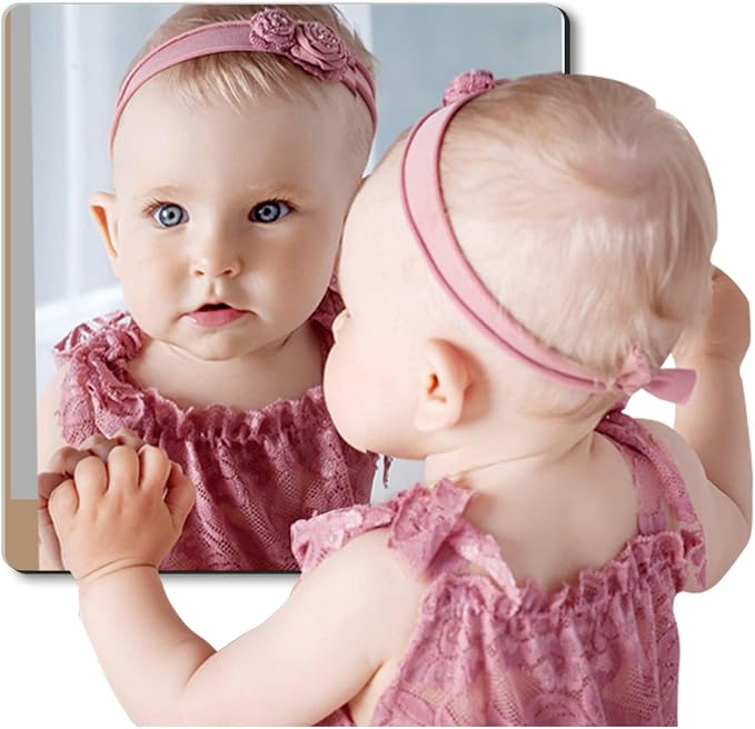 Unbreakable Kids Mirror Tiles for Wall Decor, 1 PCS 8 x 8 Inches Toddler Mirror Full Length, Stick on Classroom Small Plastic Baby Mirrors, Shatterproof Home Gym Acrylic Door Mirrors for Bedroom
