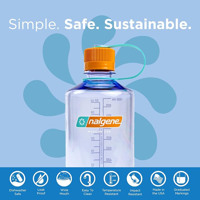 Nalgene Leak Proof Tritan BPA-Free Water Bottle - 32 oz Narrow Mouth - Made in the USA for Outdoor Use & Daily Hydration (Amethyst) (Pack of 6)