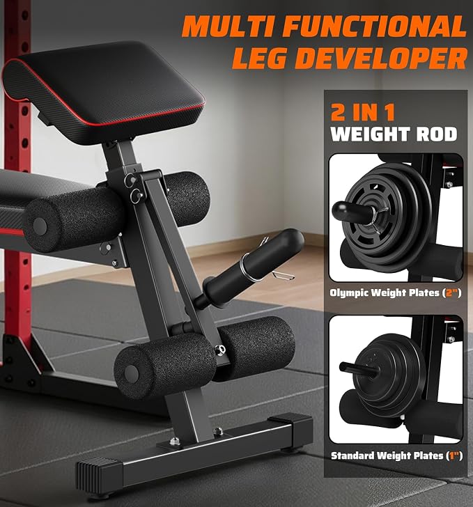 Foldable Adjustable Weight Bench with Leg Extension & Preacher Pad for Home Gym, Bench Press for Full Body Workout with Leg Developer, 900Lbs Capacity & Space-Saving Design