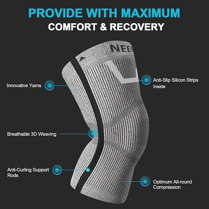 NEENCA Knee Sleeve – Knee Braces for Knee Pain, Joint Pain Relief, Swelling, Inflammation Relief, and Circulation, Knee Support for Women and Men (Gray, Small)