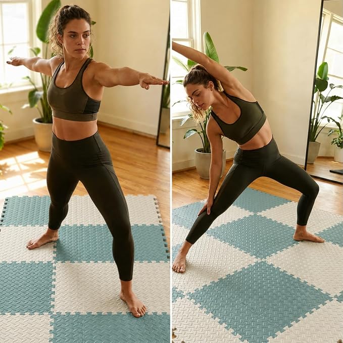 18pcs Puzzle Exercise Mat, 12.6"x12.6"x0.4", 18sqft EVA Interlocking Foam Floor Tiles, Protective, Water-Resistant Flooring for Home Gym & Workout Equipment