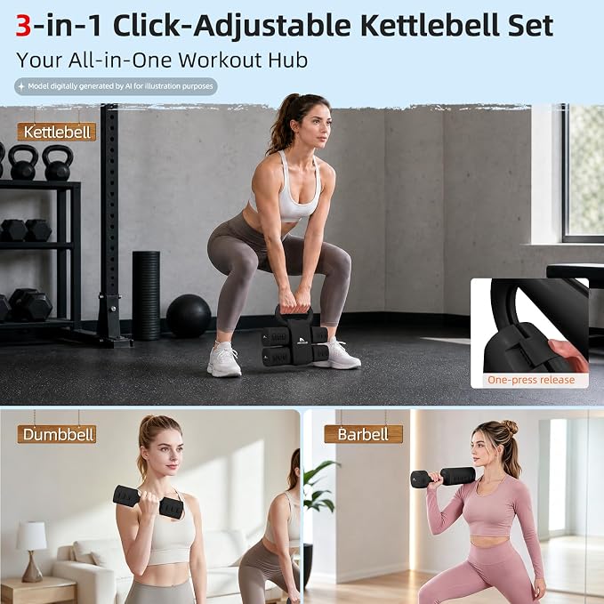 Abahub 2 in 1 Kettlebell & Dumbbell Set, Adjustable Dumbbell for Home Gym | Dumbbell with Kettlebell Converter Set of 2, Full Body Workout Kettlebell for Women