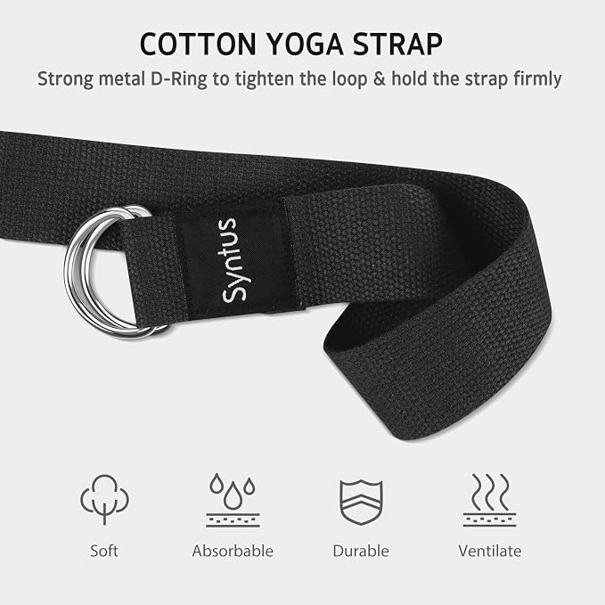 Syntus Yoga Block and Yoga Strap Set, Soft Non-Slip Yoga Blocks 9×6×4 inches, 8FT Metal D-Ring Strap for Yoga, General Fitness, Pilates, Stretching and Toning