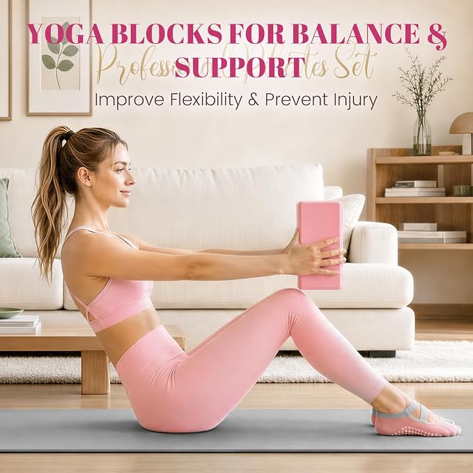 Pilates Kit for Women, At Home Equipment Set with Pilates Ring, 2 Yoga Blocks, Mini Exercise Ball, Resistance Bands, Sliding Discs, Stretch Strap for Full Body Workout