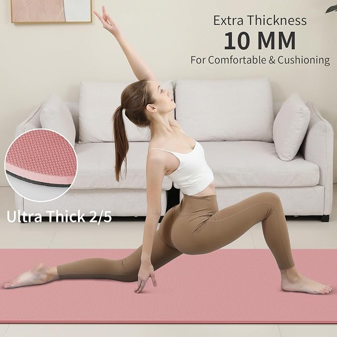 PAIDU POE Yoga Mat （10mm）Extra Thick Fitness Mat 72"x24" with Carry Strap | Non-slip, tear-resistant and suitable for all ages, perfect for yoga, Pilates, home gym and full-body workouts.