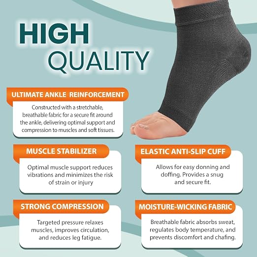 PhysFlex Ankle Brace Support - Ankle Compression Sleeve - Foot Brace for Women & Men - Tendonitis & Arthritis Ankle Brace Sports Running, Plantar Fasciitis Relief & Stabilizing Ankle Wrap