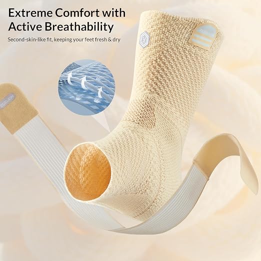 ZOELION Ankle Brace Compression Support with Removable Fishnet Strap, 3D Knit Plantar Fasciitis Relief Achilles Tendonitis Brace, Ankle Compression Sleeve for Pain Relief & Injury Healing, Beige/S