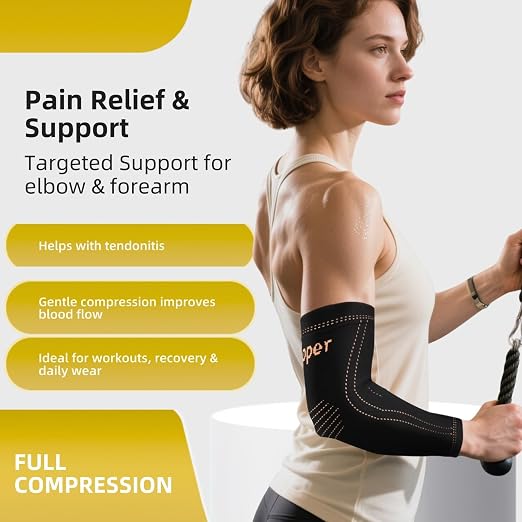 Arm compression Sleeve (1 Pair),Copper Elbow Compression Sleeve,Elbow Brace for Tennis Elbow Tendonitis,Full Arm Sleeve for Men & Women,Sports Support & Recovery