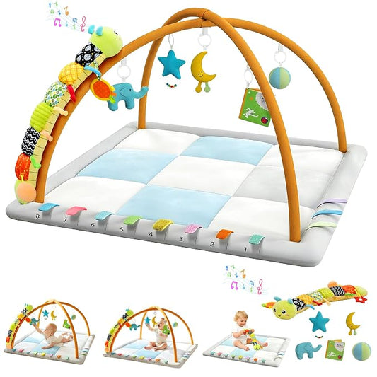 Baby Play Gym & Activity Mat, Baby Tummy time mat w 6 Detachable Toys, Promote Motor Skills & Sensory Development Mat, Newborn Infant Baby Essentials Gift.