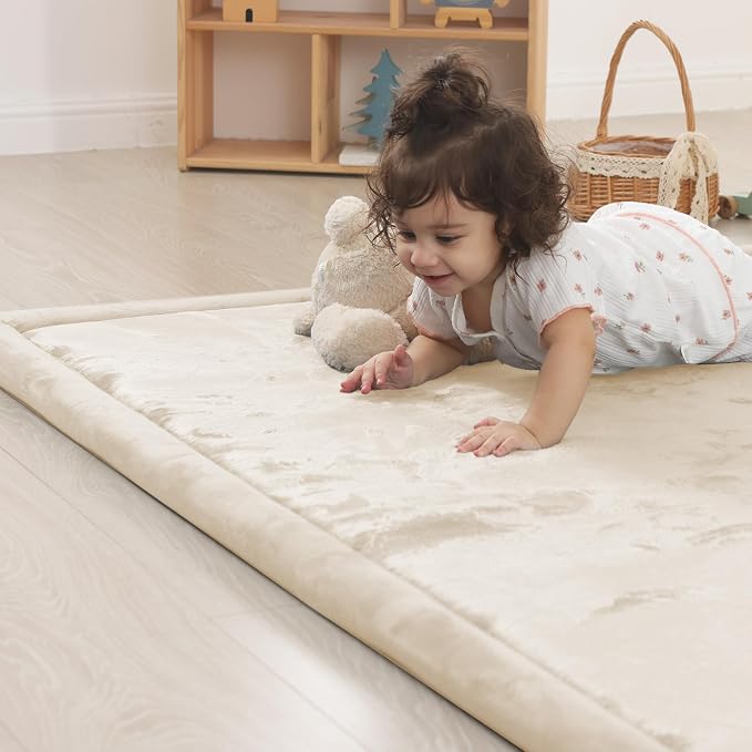 1.5" Thick Baby Play Mat for Floor Tummy Time, 50"x 50" Pro Soft Baby Activity Playmats Playroom, Easy Care with Non-Slip Safe for Infant Toddler Kids Crawling(Beige)