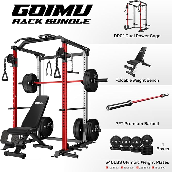 DP01 Power Cage, 2000LBS Squat Rack with Cable Crossover and Dual Independent Pulley System, Full Cage for Full Body Training, Power Rack with More Training Attachments for Home Gym