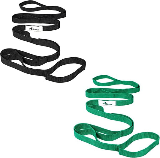 Abiarst Stretching Strap Yoga Straps for Physical Therapy, 10 Loops Non-Elastic Stretch Band for Pilates, Flexibility, Exercise and Gymnastics