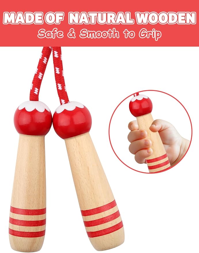 Jump Rope for Kids, Lorvain Adjustable Skipping Rope | Kids Jump Ropes with Wooden Handle for Girls Boys, Weighted Jumping Ropes for Fitness Workout Exercise Outdoor Fun Activity