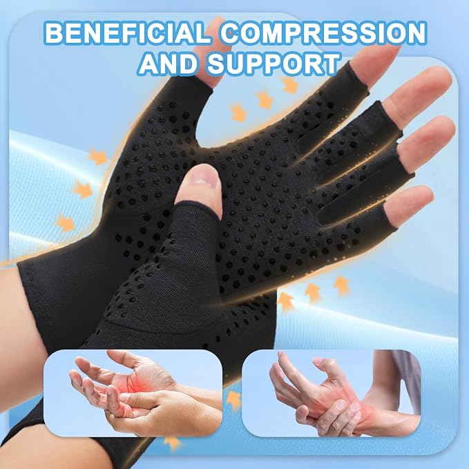 DRNAIETY 2-Pair Arthritis Compression Gloves- for Hand Arthritis, Carpal Tunnel Pain, Rheumatoid Arthritis, RSI, Fingerless, Anti-Slip, Breathable Gloves for Men & Women, Typing, Daily Use(S Black)