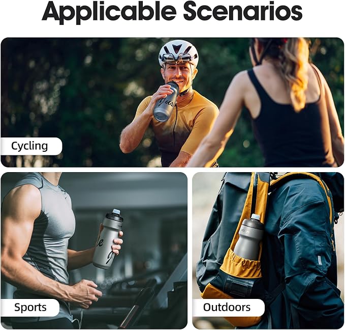 Bike Water Bottle 22oz/650ml Cycling Squeeze Water Bottle BPA Free Leakproof Easy-Squeeze Sports Bottles for Bicycle Gym Camping Hiking Truth Grey