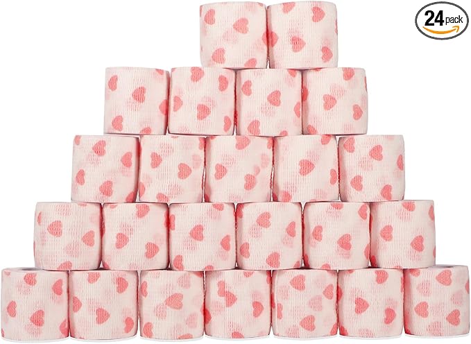 24 Rolls Elastic Self Adhesive Bandage Wrap 2 inch, Breathable Non Woven Cohesive Bandage, Vet Wrap for Dogs, Ankle Sprains Swelling Tape, Sports Athletic Tape (White Heart)