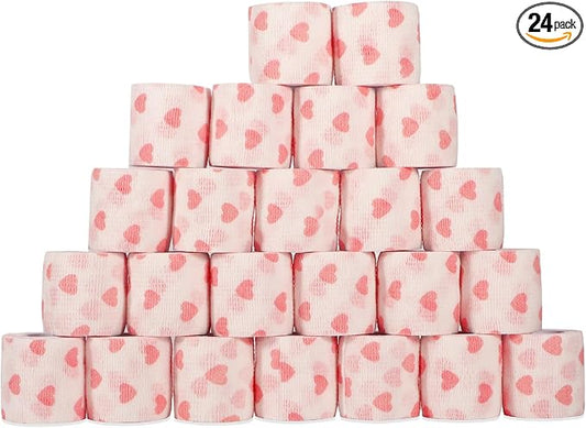 24 Rolls Elastic Self Adhesive Bandage Wrap 2 inch, Breathable Non Woven Cohesive Bandage, Vet Wrap for Dogs, Ankle Sprains Swelling Tape, Sports Athletic Tape (White Heart)