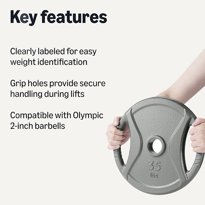 Amazon Basics 2-Inch Olympic Grip Weight Plates, Cast Iron, for Powerlifting, CrossFit & Strength Training