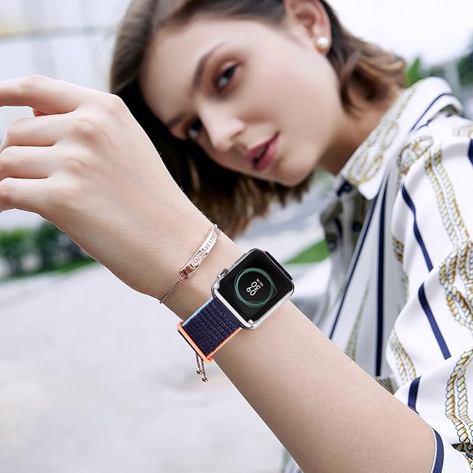 Sport Loop Band Compatible with Apple Watch Band 38mm 40mm 41mm 42mm 44mm 45mm iWatch Series 7 6 5 SE 4 3 2 1 Strap, Nylon Women Men Stretchy Elastic Braided Wristband, 38 40 41mm Navy Blue | Braided Nylon Band for Apple Watch 38mm 40mm, Adjustable Com...