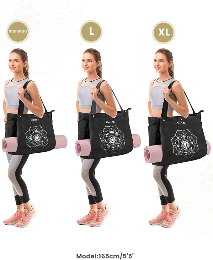 Gonex Yoga Mat Bag For Women Canvas Tote Pilates Gym Bag With Mat Carrier | Front-Opening Quick Access Mat Straps, Durable Cotton Canvas, Machine Washable, Bottle Holder Multi Pockets, Yoga Gym Travel