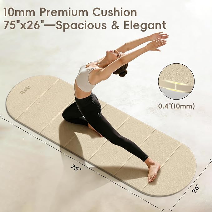 Foldable Yoga Mat 10mm Thick TPE, Double-Sided Textured Non-Slip Dual-Color Mat, 7-Fold Portable for Yoga, Pilates, Floor Workouts, Home Gym & Travel, 75"x26"