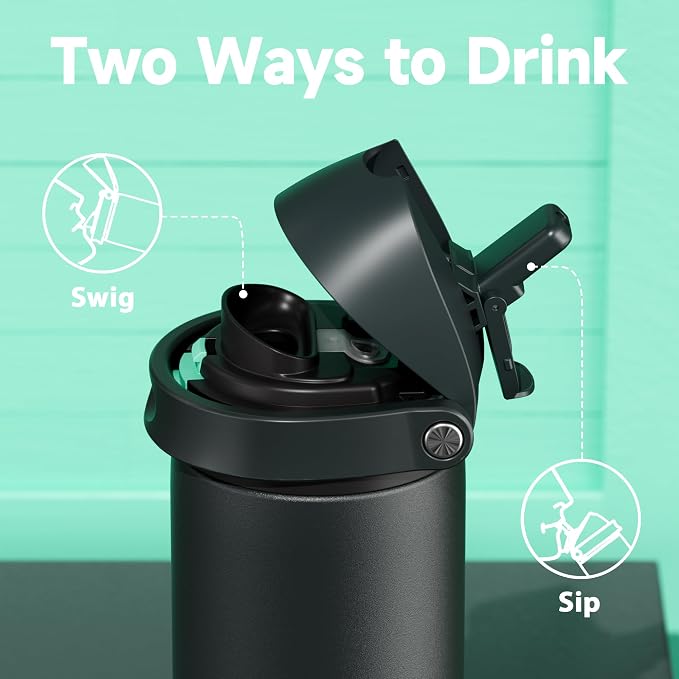 24 oz Insulated Water Bottle for Sports: Meoky Stainless Steel Water Bottle with 2-in-1 Straw and Spout Lid - Leak Proof, Cold for 24 Hours, Fits in Car Cup Holder, BPA-Free for Travel Gym, Foggy Tide