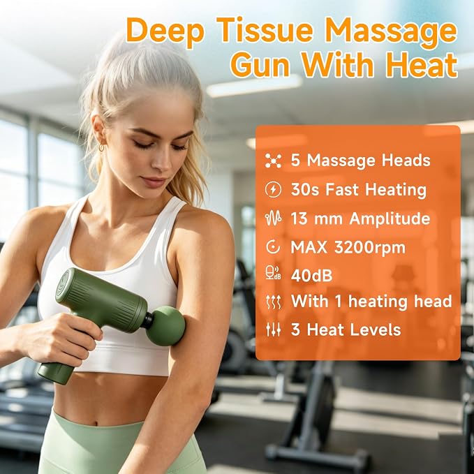Massage Gun with Heat, Powerful Warming Massage, Home & Travel | Massage Gun with Heat, Powerful Heated Massage, Quiet Portable Massager for Home& Travel, Lightweight Design