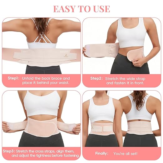 RANDY SUN Brace for Lower Back Pain Under Clothes, Breathable & Adjustable Waist Support Lightweight Low Back Lumbar Support, Pink, X-large