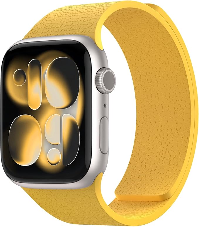 Magnetic Silicone Band Compatible with Apple Watch Band Ultra 3/2/1 & SE 3/2/1 & Series 11 10 9 8 7 6 5 4 3 49mm 46mm 45mm 44mm Strong Magnetic Clasp, Waterproof & Adjustable (Yellow)