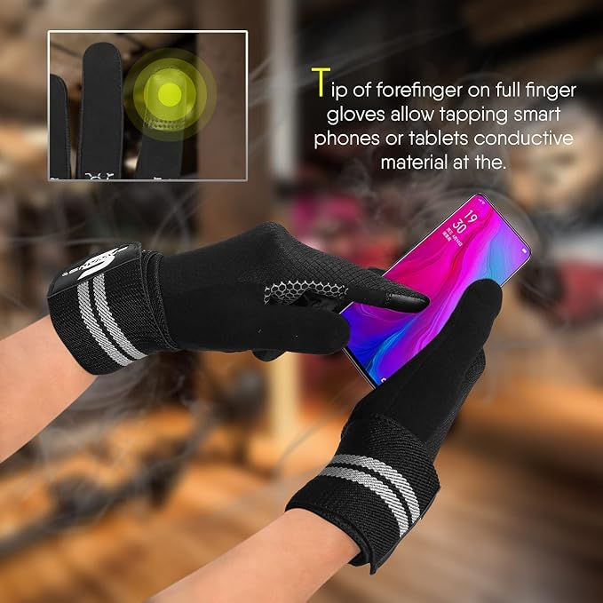 SAWANS Weight Lifting Gloves Gym Workout Fitness Wrist Wrap Support Men Women Fingerless Gloves Full Finger Touchscreen