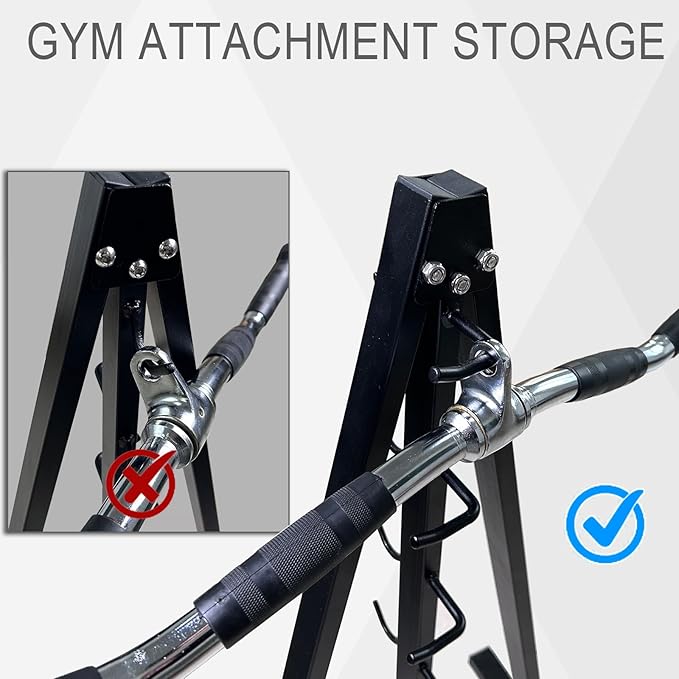 BLUSLM Wall Mounted Lat Pull Down Bar Organizer with Hooks, Home Gym Storage Rack for Lat Pulldown Attachments, Cable Attachments Rack for Gym Accessories