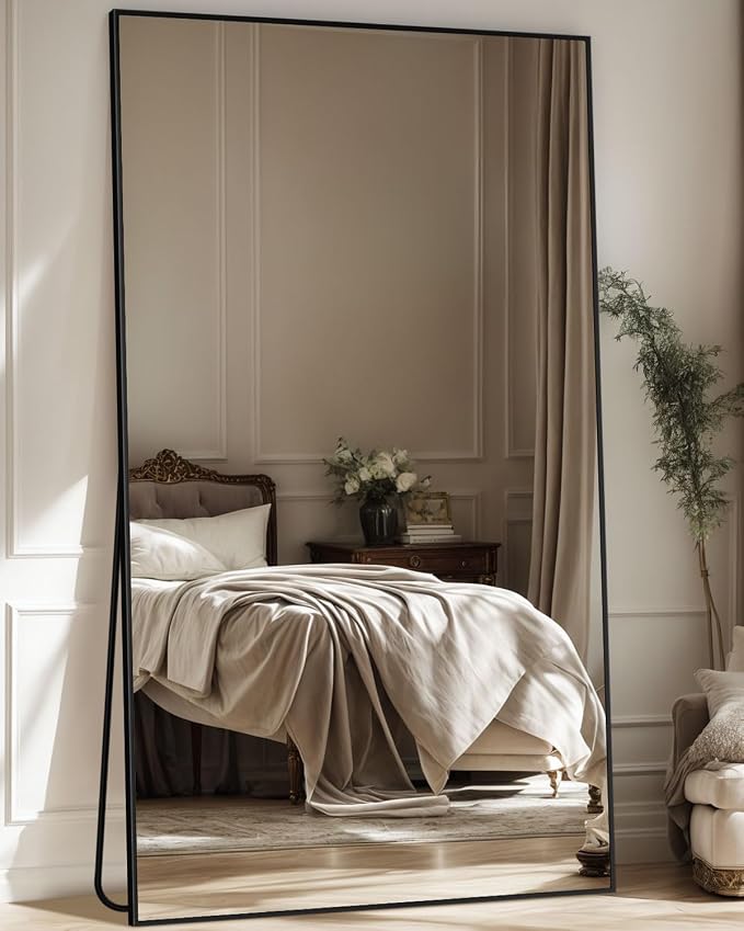Antok Full Length Mirror, 81"x41" Floor Mirror, Floor Standing Freestanding Full Body Mirror with Stand for Bedroom, Hanging Mounted for Living Room Cloakroom, Black