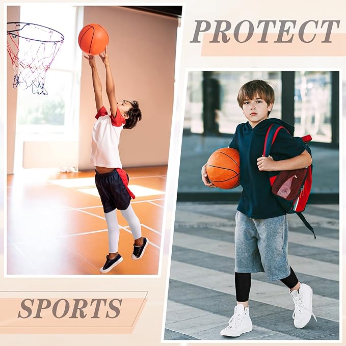 Geyoga 2 Pairs Kids Long Compression Leg Sleeves Long Knee Sleeves UV Protection for Boy Girl Youth Basketball Running Sport