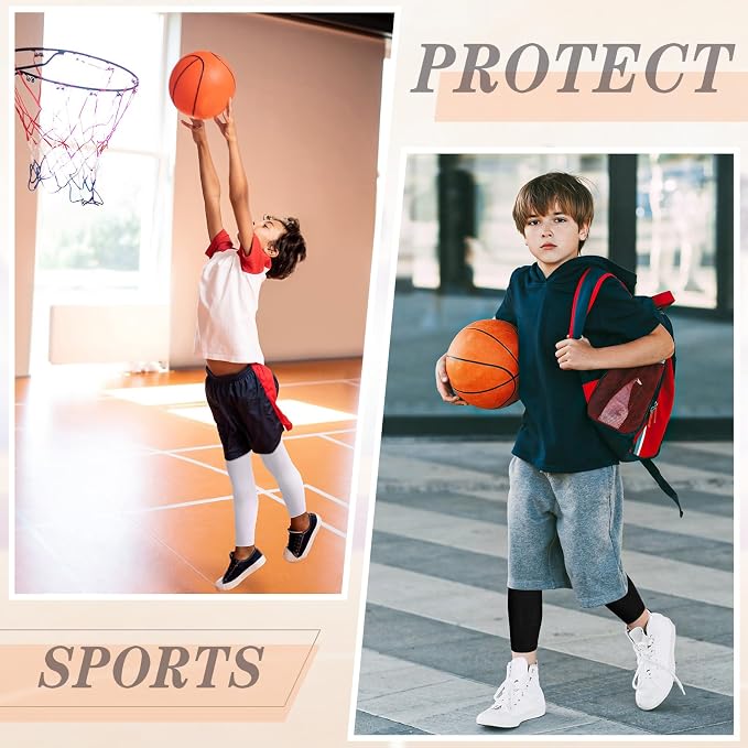 Geyoga 2 Pairs Kids Long Compression Leg Sleeves Long Knee Sleeves UV Protection for Boy Girl Youth Basketball Running Sport