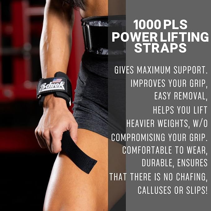 Schiek Sports Power Lifting Straps (1000-PLS) | Padded wrist area, For deadlifts, rows and strength training