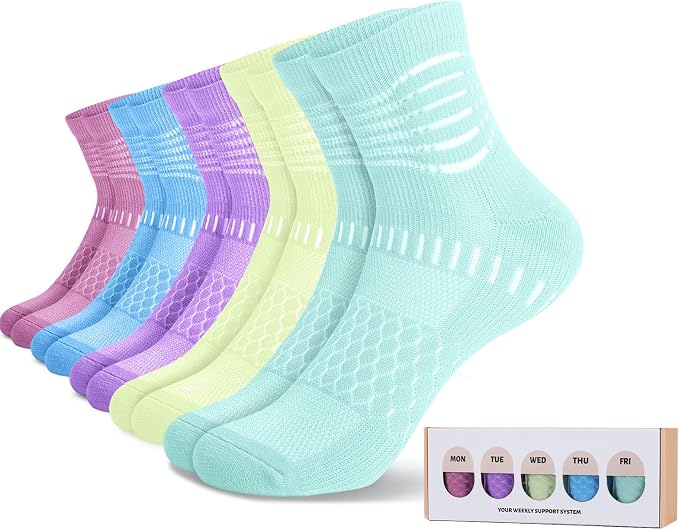 IRAMY Ankle Compression Socks for Women Men Plantar Fasciitis Relief 3/5 Pairs Cushioned Athletic Running Socks